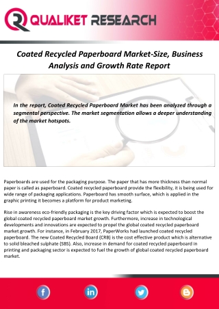 Coated Recycled Paperboard Market Size, Growth Analysis, Demand and Forecast Report 2020-2027