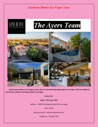 Exclusive Homes Las Vegas- Luxe