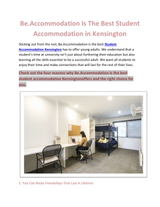 Be.Accommodation Is The Best Student Accommodation in Kensington