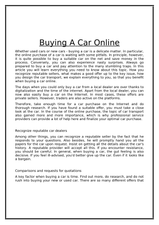 Buying A Car Online