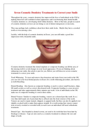 Seven Cosmetic Dentistry Treatments to Correct your Smile