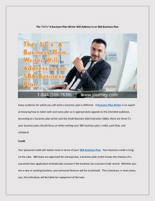 The “3 C’s” A Business Plan Writer Will Address in an SBA Business Plan