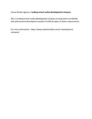 Virtual Reality Agency | leading virtual reality development company