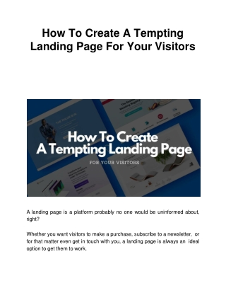 How To Create A Tempting Landing Page For Your Visitors