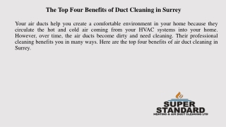 The Top Four Benefits of Duct Cleaning in Surrey