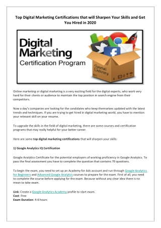 Top Digital Marketing Certifications that will Sharpen Your Skills and Get You Hired in 2020
