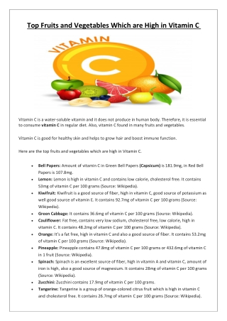 Top Fruits and Vegetables Which are High In Vitamin C