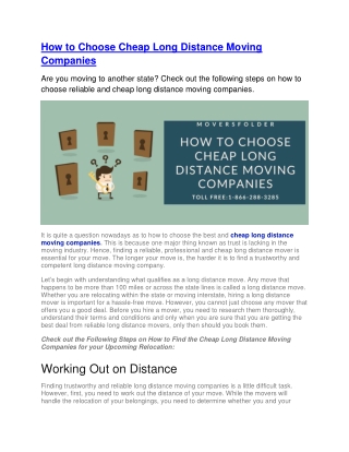 How to Choose Cheap Long Distance Moving Companies