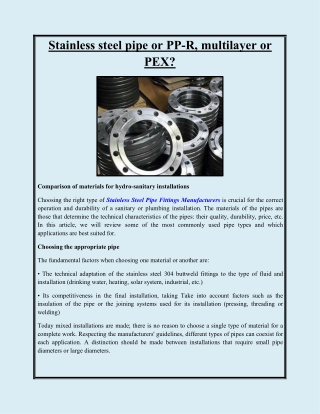 Stainless steel pipe or PP-R, multilayer or PEX?