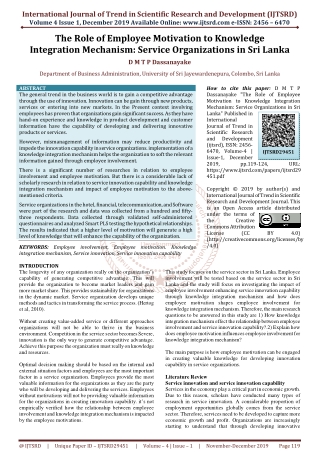 The Role of Employee Motivation to Knowledge Integration Mechanism: Service Organizations in Sri Lanka