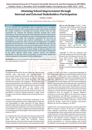 Attaining School Improvement through Internal and External Stakeholders Participation