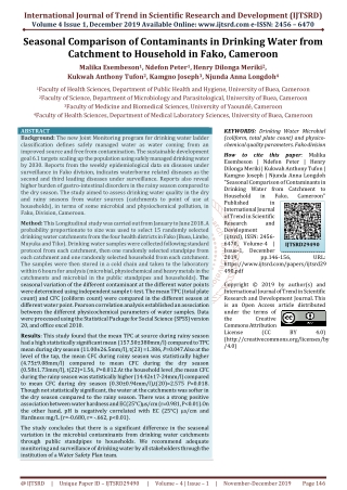 Seasonal Comparison of Contaminants in Drinking Water from Catchment to Household in Fako, Cameroon