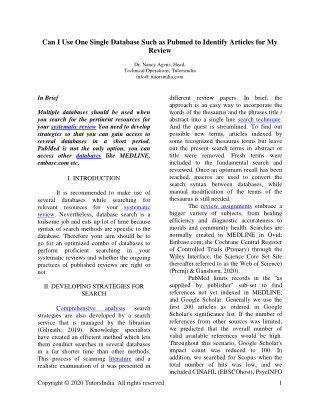 Can I use one single database such as PubMed to identify articles for my review? – Tutors India