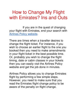 How to Change My Flight with Emirates? Ins and Outs