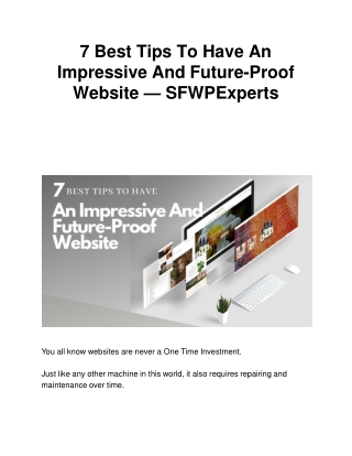 7 Best Tips To Have An Impressive And Future-Proof Website — SFWPExperts