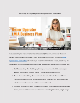 7 Quick Tips for Completing Your Owner Operator LMIA Business Plan