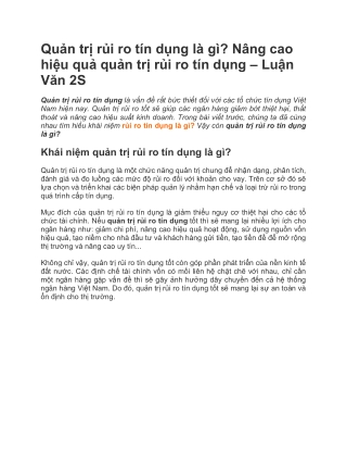 Quản trị rủi ro tín dụng là gì? Nâng cao hiệu quả quản trị rủi ro tín dụng - Luận Văn 2S