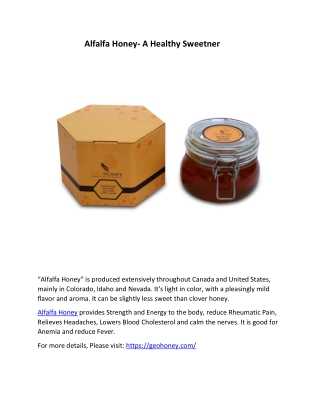 Alfalfa Honey- A Healthy Sweetner