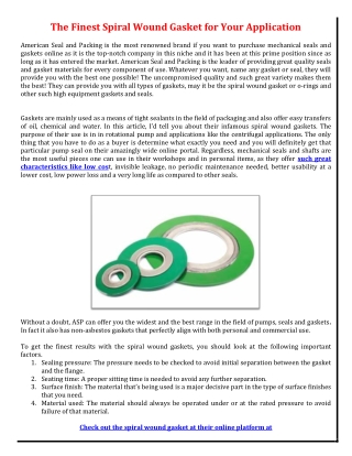 The Finest Spiral Wound Gasket for Your Application