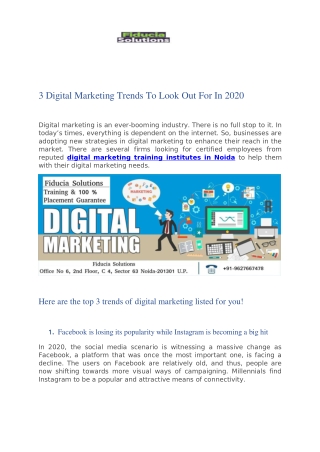 3 Digital Marketing Trends To Look Out For In 2020 | Fiducia Solutions
