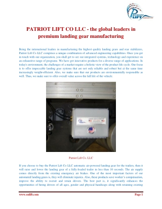PATRIOT LIFT CO LLC - the global leaders in premium landing gear manufacturing