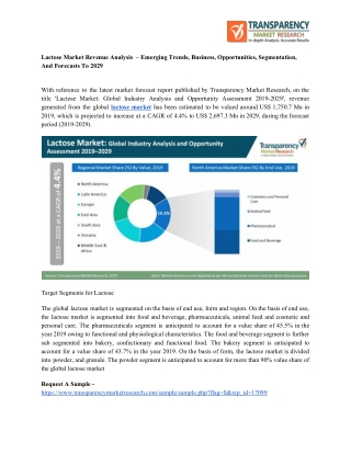 Lactose Market Revenue Analysis – Emerging Trends, Business, Opportunities, Segmentation, And Forecasts To 2029