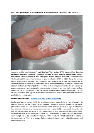 India Ethylene Vinyl Acetate Production | Supplier| Chart | Price