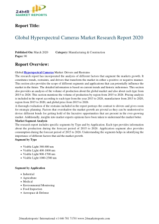 Hyperspectral Cameras 2020 Business Analysis, Scope, Size, Overview, and Forecast 2026