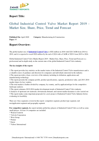 Industrial Control Valve Strategic Assessment Of Evolving Technology, Growth Analysis, Scope And For