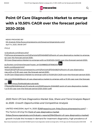 2020 Point Of Care Diagnostics Market Size, Share and Trend Analysis Report to 2026