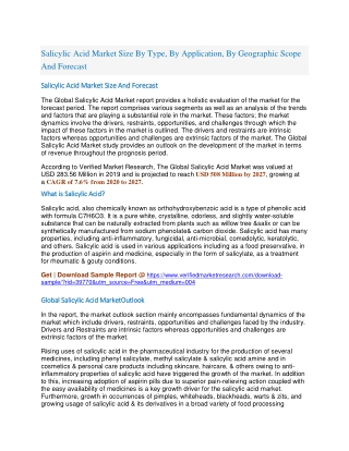 Salicylic Acid Market Size By Type, By Application, By Geographic Scope And Forecast