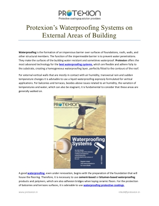 Protexion’s Waterproofing Systems on External Areas of Building