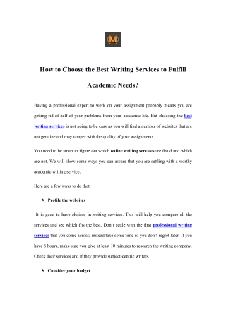 How to Choose the Best Writing Services to Fulfill Academic Needs?