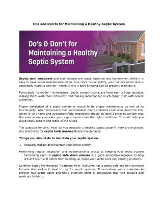Dos & Don’t For Maintaining A Healthy Septic System