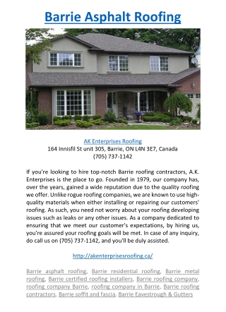 Barrie Asphalt Roofing