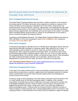 Retort Packaging Market Size By Material, By Product, By Application, By Geographic Scope And Forecast