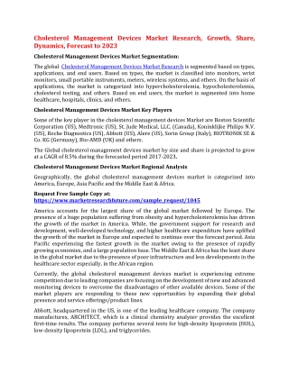 Cholesterol Management Devices Market Research, Growth, Share, Dynamics, Forecast to 2023