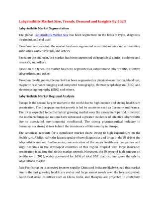 Labyrinthitis Market Size, Trends, Demand and Insights By 2023