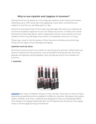 Why use Lipstick and Lipgloss in Summer?