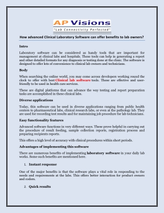 How advanced Clinical Laboratory Software can offer benefits to lab owners?