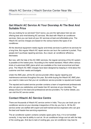 Hitachi Air Conditioner Service Support