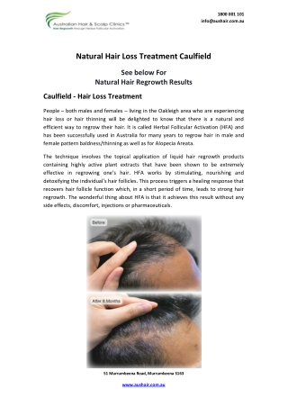 Natural Hair Loss Treatment Caulfield