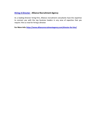 Hiring A Director - Alliance Recruitment Agency