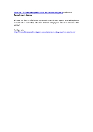 Director Of Elementary Education Recruitment Agency - Alliance Recruitment Agency