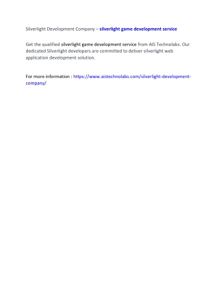 Silverlight Development Company – silverlight game development service