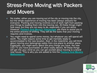 Stress-Free Moving with Packers and Movers