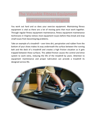 The Valuable Fitness Equipment Maintenance in Virginia