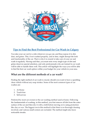 Tips to Find the Best Professional for Car Wash in Calgary