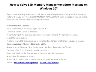 How to Solve SSD Memory Management Error Message on Windows 10?