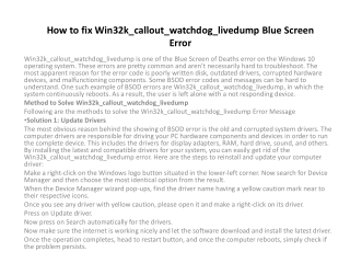 How to fix Win32k_callout_watchdog_livedump Blue Screen Error